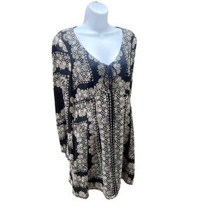 Nanette Lepore Country Lane 100% Silk Black & White Dress Loose Fit Lightweight